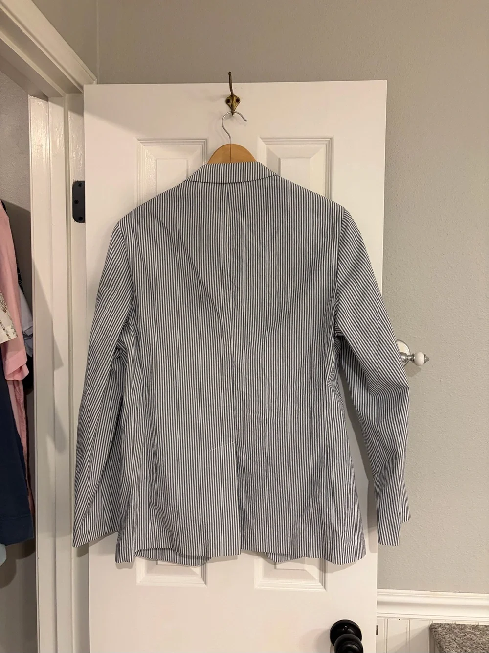 Banana Republic Slim Fit Seersucker Blazer 40R Blue Cotton Sport Coat